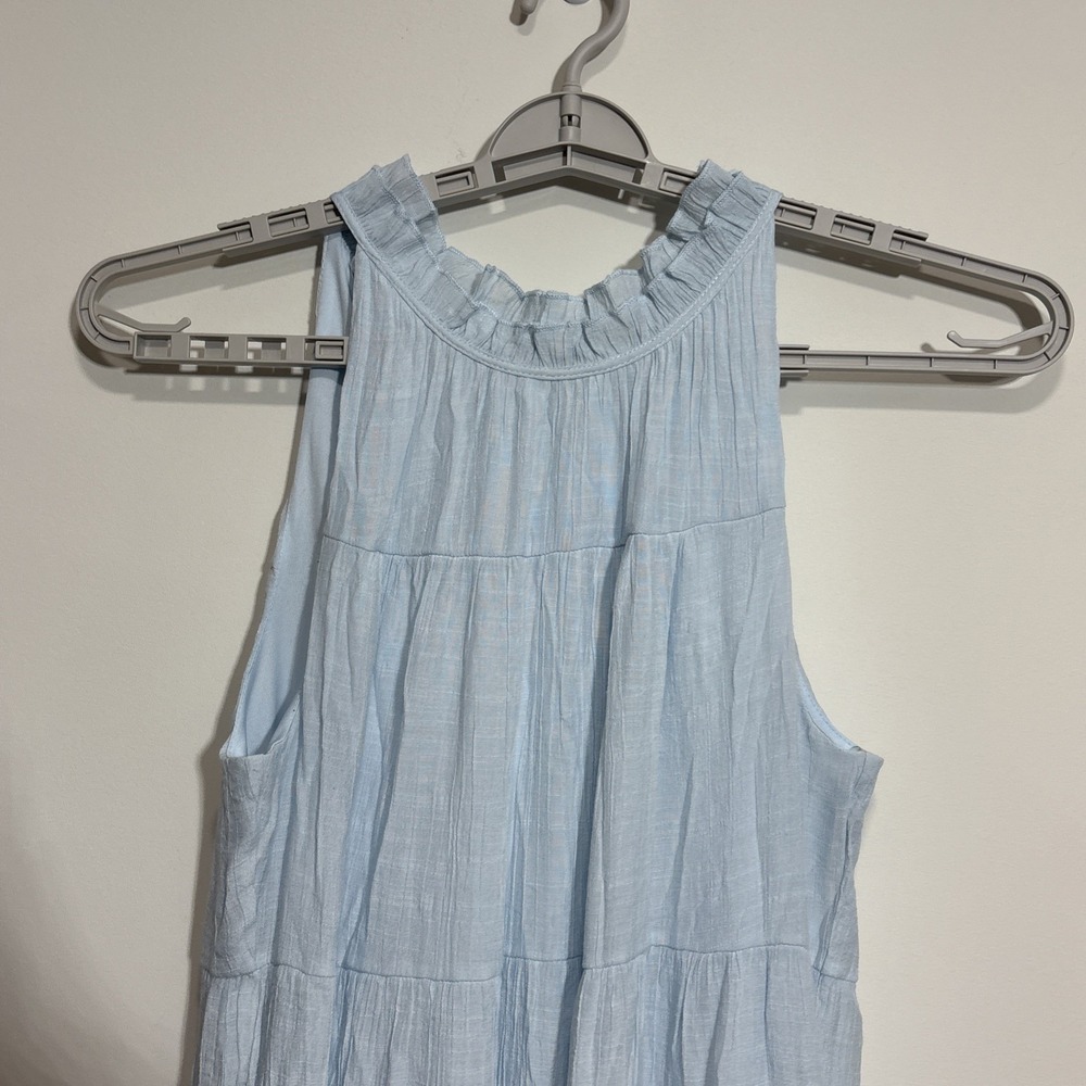 Indigo Soul Light Blue Multi Tiered Tie Neck Maxi Dress Romantic Fairycore Large - Picture 3 of 6